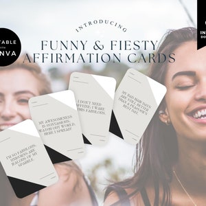 Modèle de cartes d'affirmation drôle et fougueuse Canva, station d'affirmation, jeu d'affirmations imprimable, cartes d'affirmation d'humour imprimables