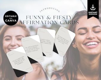 Funny and Fiesty Affirmation Cards Template Canva, Affirmation Station, Printable Affirmation Deck, Printable Humor Affirmation Cards