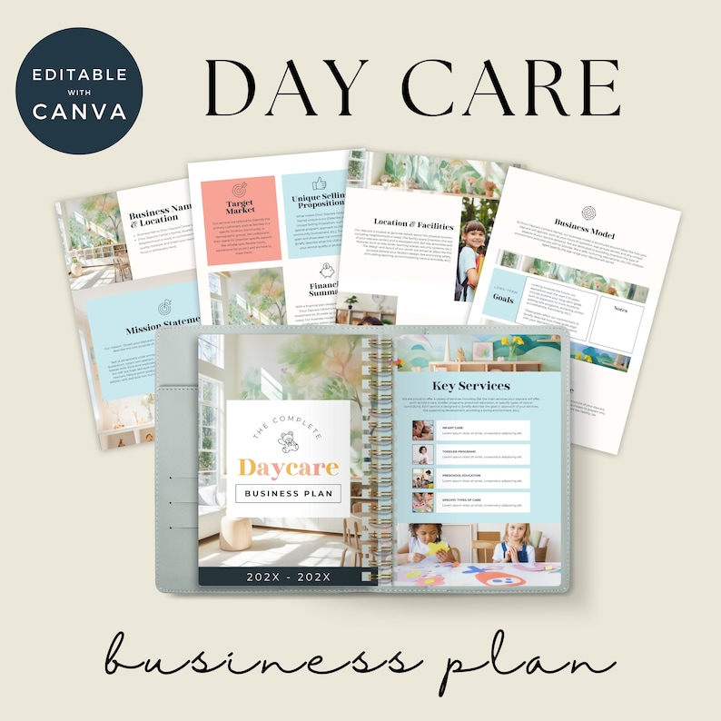 Day Care Business Plan Canva, Industry Template, Editable Biz Document