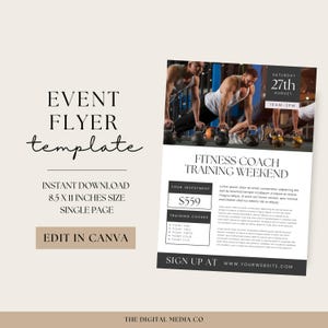 Fitness Event Flyer Vorlage, Canva Business Printable, Training Workshop Sheet, Mehrzweck-Werbung und Marketingseite