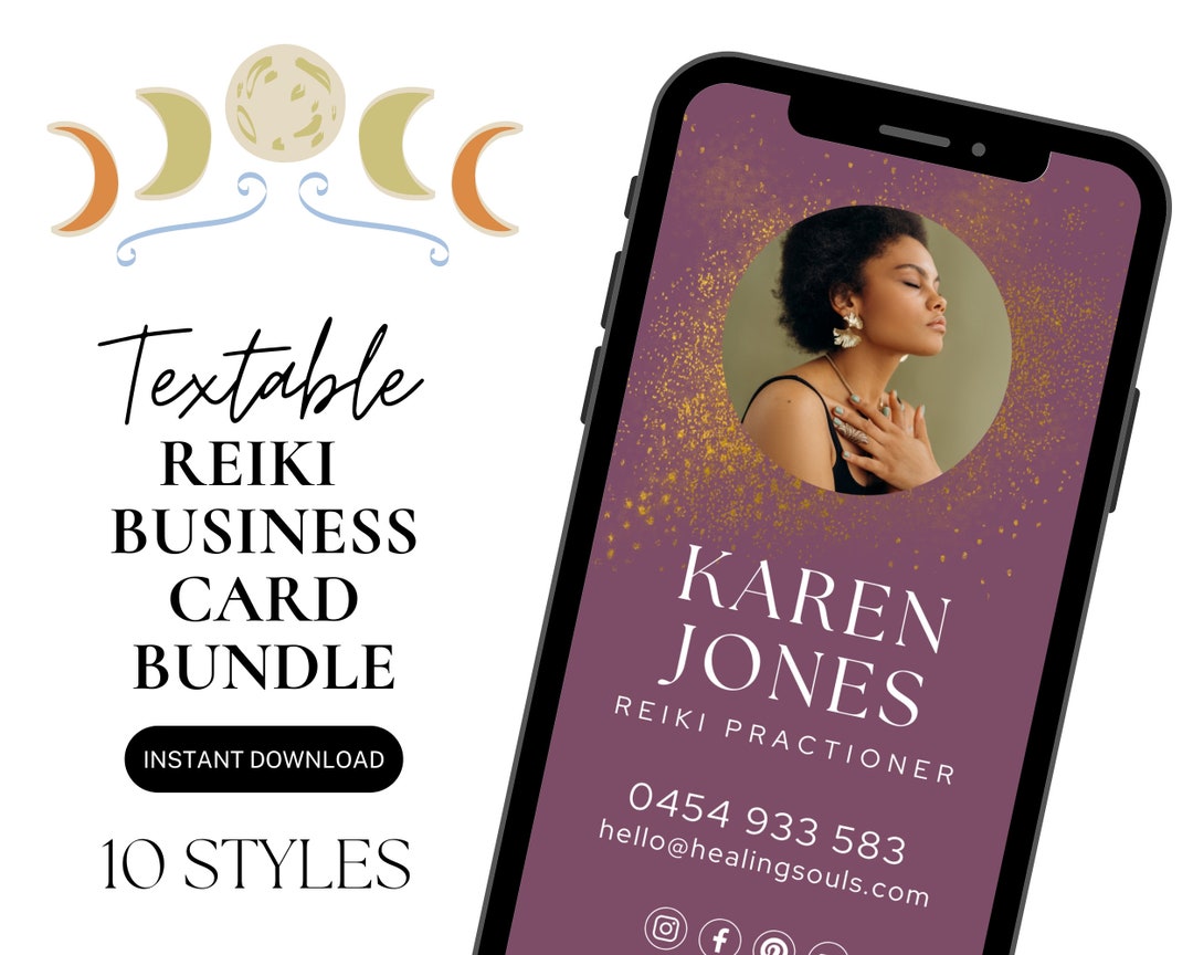 Business Card Digital Canva Bundle for Reiki Masters, Editable Reiki