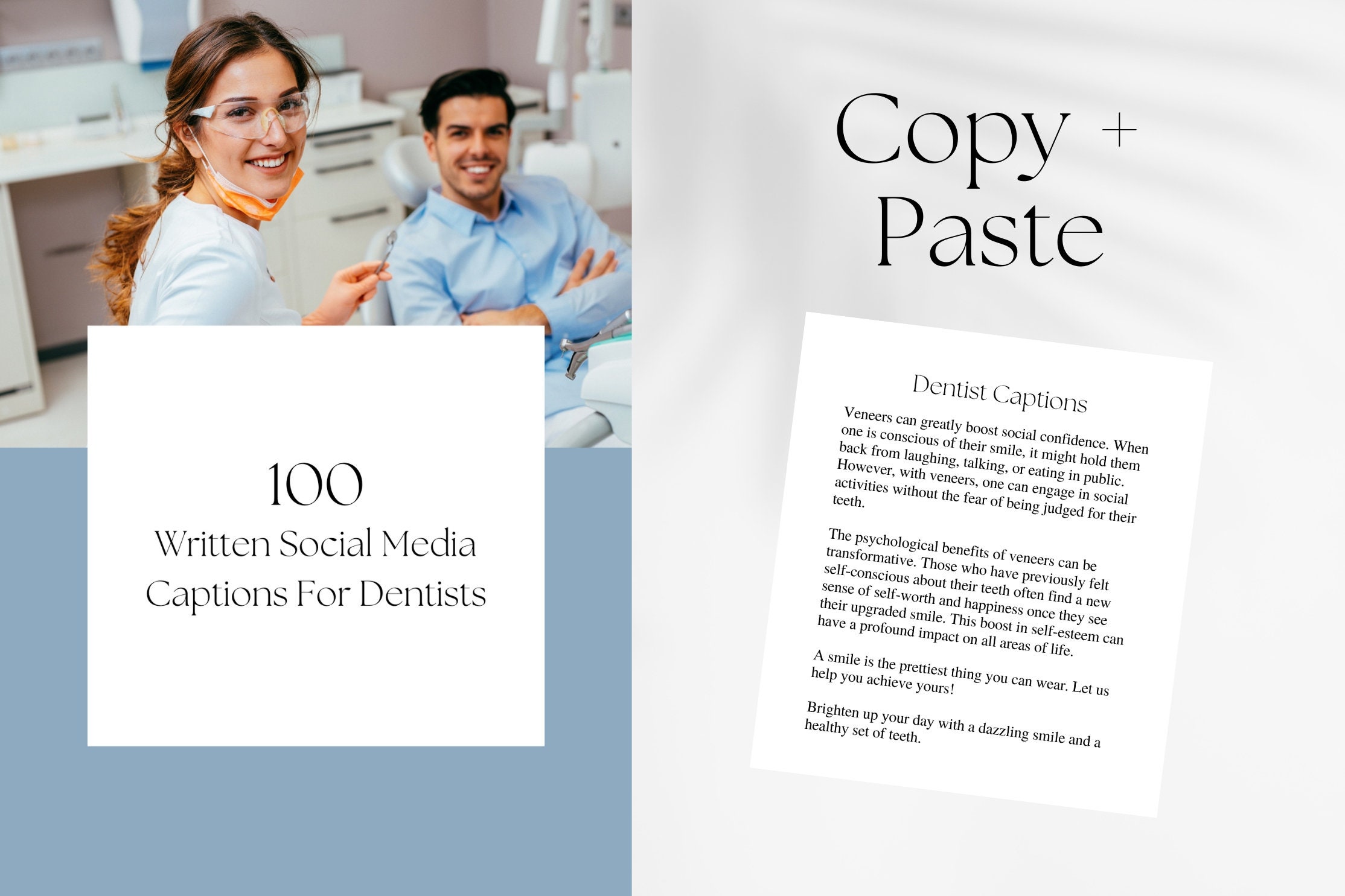 Dentist Written Social Media Captions and Prompts, Instagram and Facebook Posts for Dental