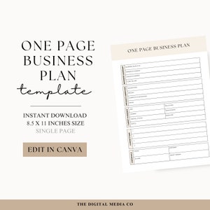 One Page Business Plan, 1-Page Business Plan Canva Template, Simple Company Plan, Editable Business Plan Template, Online Business Planner