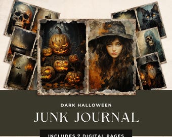 Dark Halloween Junk Journal Kit, Journal Pages, Instant Download, Witch Junk Journal, Gothic Craft Printable Papers, Vintage Ephemera