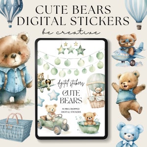 Cute Bear Digital Planner Stickers, Baby Bear Goodnotes Stickers, Cartoon Stickers, Notability Planner, Ipad Stickers, Png Scrapbooking Pack