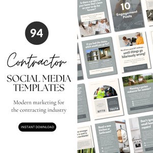 Plantillas de redes sociales para contratistas, plantillas editables de Canva para Instagram y Facebook, marketing para empresas de construcción, publicaciones para empresas de techado