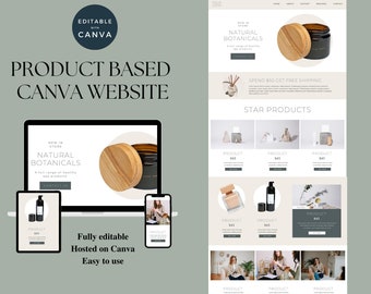 May include: A website mockup for a natural botanicals store. The website features a product grid with images of various products, including a bottle of perfume, a jar of cream, and a diffuser. The website also includes a call to action to contact the store.