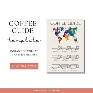 Kaffee Ratgeber Printable | Kaffeetasse Druck | Koffein Poster | Kaffeeliebhaber Geschenk | Urban Kitchen Decor | Weltkarte | Instant Cafe Sheet