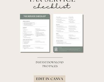 Personal Tax Service Checklist | 2-Page Printable Guide for Individual Tax Filing | DIY Tax Organizer | Instant Download