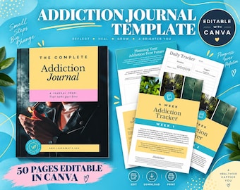 Digital Addiction Journal, Digital Tracker for Addicts, Recovery Support, Printable Mental Health Ebook, Life Coach Resource, Canva Template