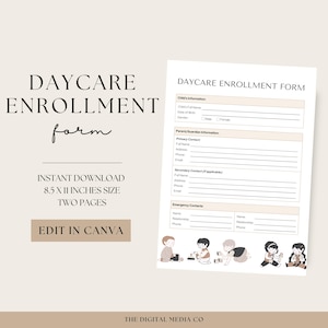 デイケア入会申込書、印刷可能なデイケア入会申込書、Canva テンプレート、育児、デイケアの書類、育児文書、教育
