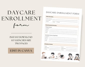 Daycare Enrolment Form, Printable Day Care Induction Sheet, Canva Template, Childcare, Daycare paperwork, Child Care Document, Education