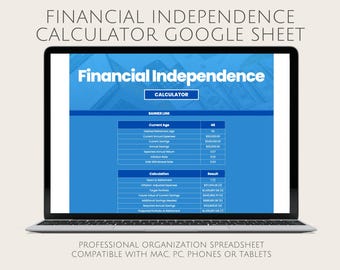 Financial Independence Calculator Google Sheet | Editable Money Tracker Spreadsheet | Budgeting Spreadsheet | Finances Goals Spread Sheet