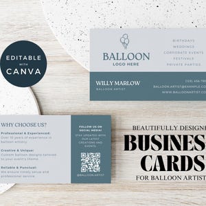 Balloon Artist Business Card, Printable Party Company Biz Card, Canva Business Card Template, Instant Digital Download, Double Sided
