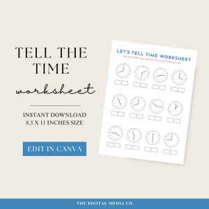 Tell The Time Worksheet, Clock Printable, School Work Sheet, Learning Clock Faces, Kids Template, Classroom Activity Page, Clock Face Sheets