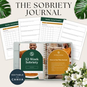 Sobriety Journal, Recovery Tracker, Daily Reflection Journal, Addiction Recovery PDF, Sober Life Planner, Instant Download, Canva Template