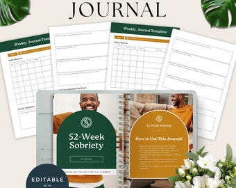 Sobriety Journal, Recovery Tracker, Daily Reflection Journal, Addiction Recovery PDF, Sober Life Planner, Instant Download, Canva Template