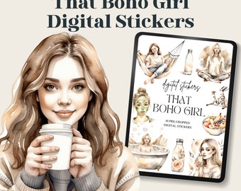 That Boho Girl digitale plannerstickers, alledaagse stickers, fashion notability pngs, Every Day Goodnotes-stickers, bloemen scrapbooking, png
