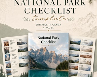 National Park Checklist Canva Template, 63 US Parks Travel Tracker, 4 Page Printable Bucket List, Editable Adventure Planner