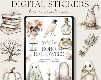 Boho Halloween Digital Stickers, Goodnotes Celestial Stickers, Png Witchy Woo Planner Stickers,  Fantasy Stickers, Mystic Decorations