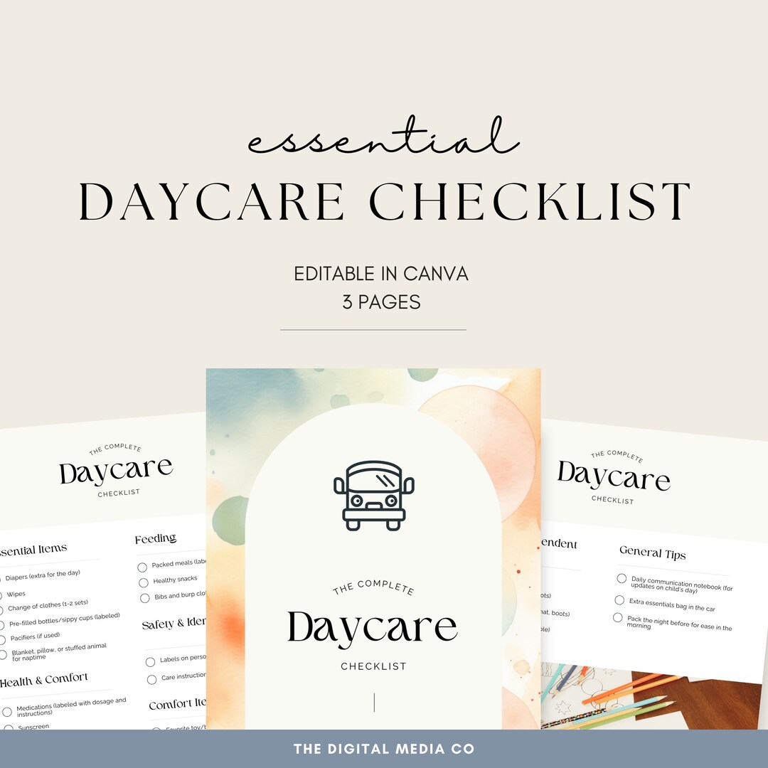Daycare Checklist Printable Day Care Check List Educational Planner Daycare Checklist Printable Day Care Check List Educational Planner
