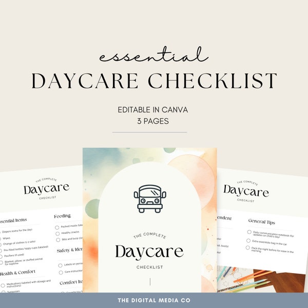 Daycare Checklist | Printable Day Care Check List | Educational Planner | Digital Canva School Sheet | Nursery Childcare To-do Printable