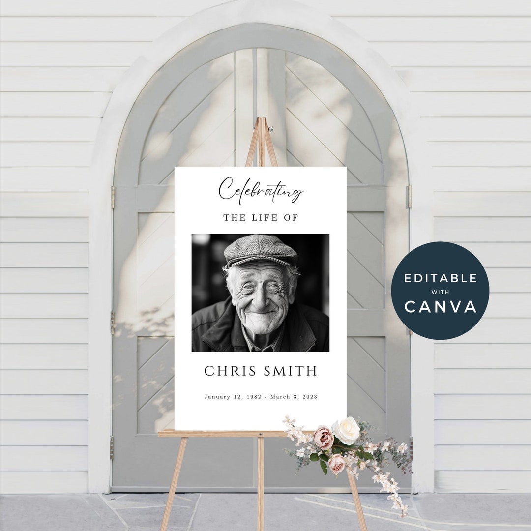 Printable Funeral Guest Sign, Black and White Celebration of Life ...