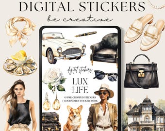 Pegatinas de Lux Life, pegatinas de estilo de vida de Goodnotes, PNG de lujo, planificador diario digital, pegatinas de niña, juego de pegatinas para chicas modernas