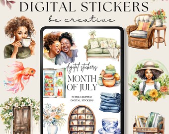 Stickers numériques de juillet, Stickers Goodnotes, PNG de l'agenda en ligne, Stickers saisonniers, Stickers prérecadrés, Embellissements mensuels pour scrapbooking