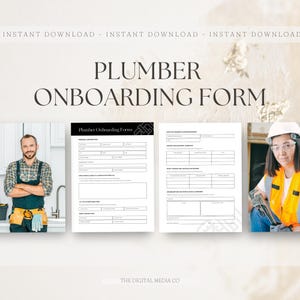 Op de afbeelding: Een printbaar onboardingformulier voor loodgieters. Het formulier bevat secties voor persoonlijke informatie, noodcontacten, veiligheidstraining en certificeringen, en een sectie voor informatie over het werkvoertuig. Het formulier is bedoeld voor loodgietersbedrijven om nieuwe werknemers in te werken.