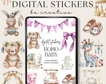 Boho Baby Digital Planner Stickers, Goodnotes Stickers, Pregnancy stickers, Doula Sticker Kit, Maternity PNG Stickers, iPad Decorations