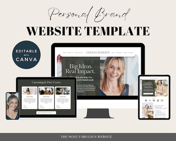 Personal Brand Website, Premium Entrepreneur Website Template, Canva Small Business Site, Editable One Page Website, DIY Freelancer Web Site