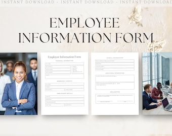 Formulier werknemersinformatie, papierwerk nieuwe aanstelling, HR-sjablonen, onboarding medewerkers, bewerkbare pdf-download, afdrukbaar Canva-document