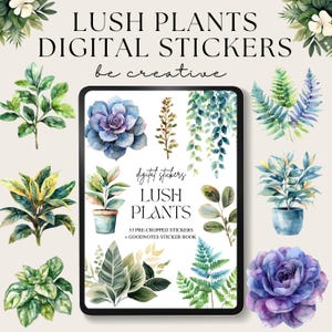 Lush Plants Stickers, Cropped Png Files, House Plants Clipart, Potted Plant Embellishment, Functional Ipad Planning, Journal Sticker Kit
