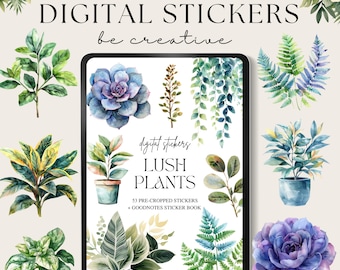 Lush Plants Stickers, Cropped Png Files, House Plants Clipart, Potted Plant Embellishment, Functional Ipad Planning, Journal Sticker Kit