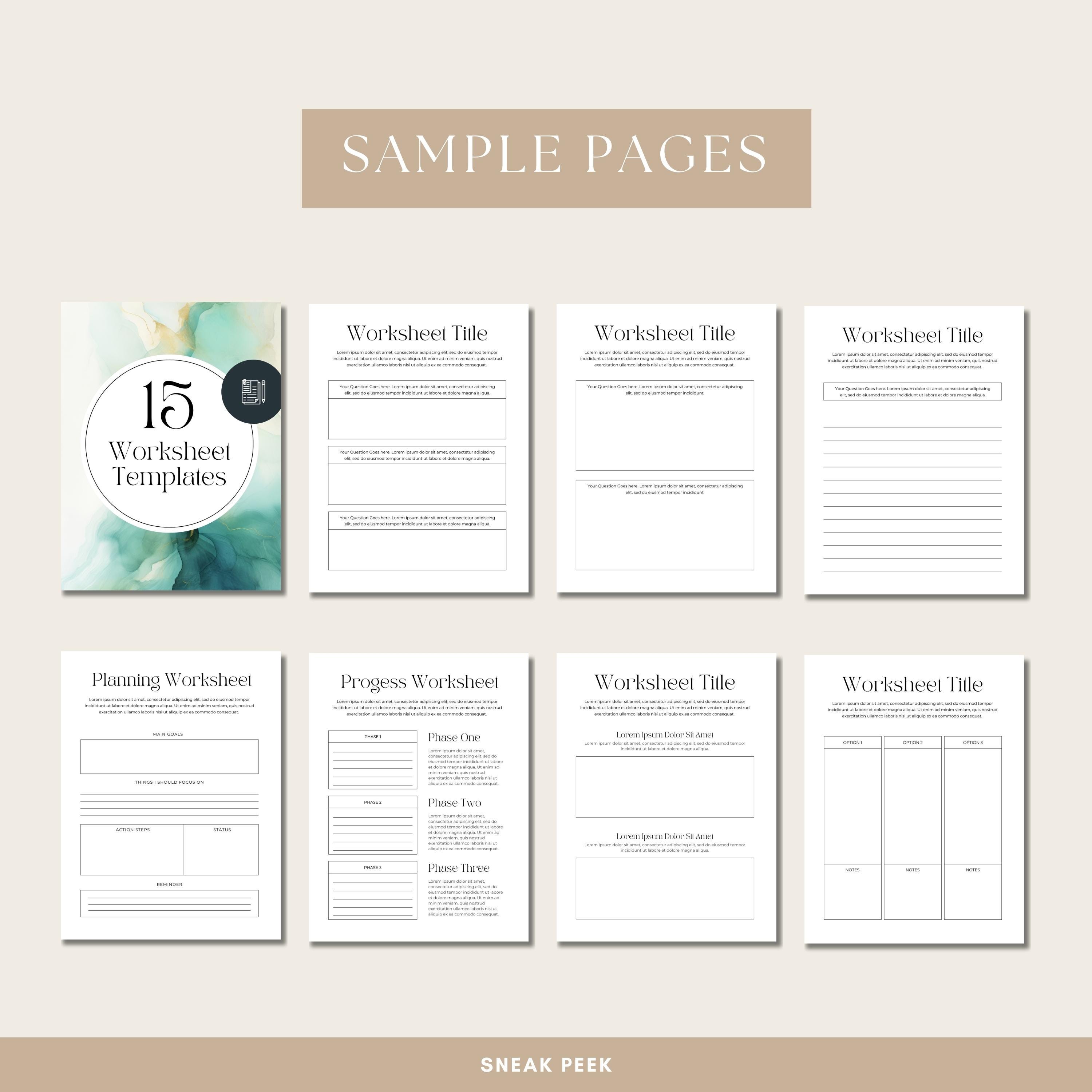 Business Worksheets Template Bundle, Five Editable Designs for ...