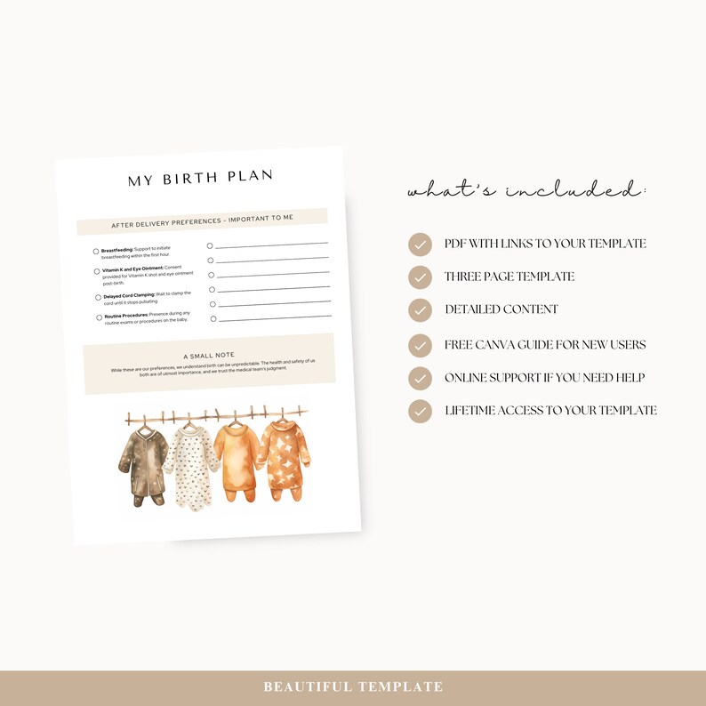 Modern Page Birth Plan Template | Instant Download for Moms | Editable ...