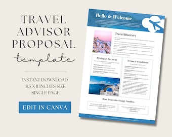 Voorstelsjabloon reisadviseur, formulier reisbureau, intakeformulier klant reisbureau, Canva-sjabloon reisbureauformulieren, reis, toerisme
