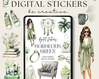 Green Digital Planner Stickers, Sage Sticker Book, Goodnotes Every Day Stickers, Goodnotes Planner, Notability Ipad Stickers, Png Stickers