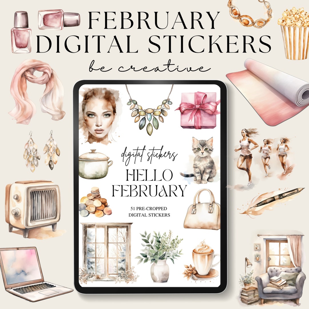 February 2024 Digital Stickers, Goodnotes Online Planner Pngs, Winter ...