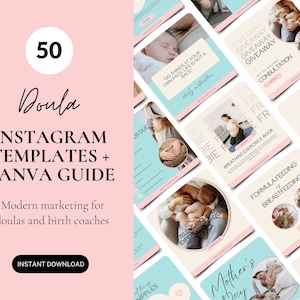Pastel Doulas Insta Templates, Midwife, Birth Coach Social Media Posts, Doula Canva Templates, Prenatal Carer Resource, Doula Marketing