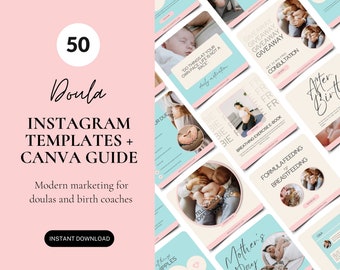 Pastel Doulas Insta Templates, Midwife, Birth Coach Social Media Posts, Doula Canva Templates, Prenatal Carer Resource, Doula Marketing