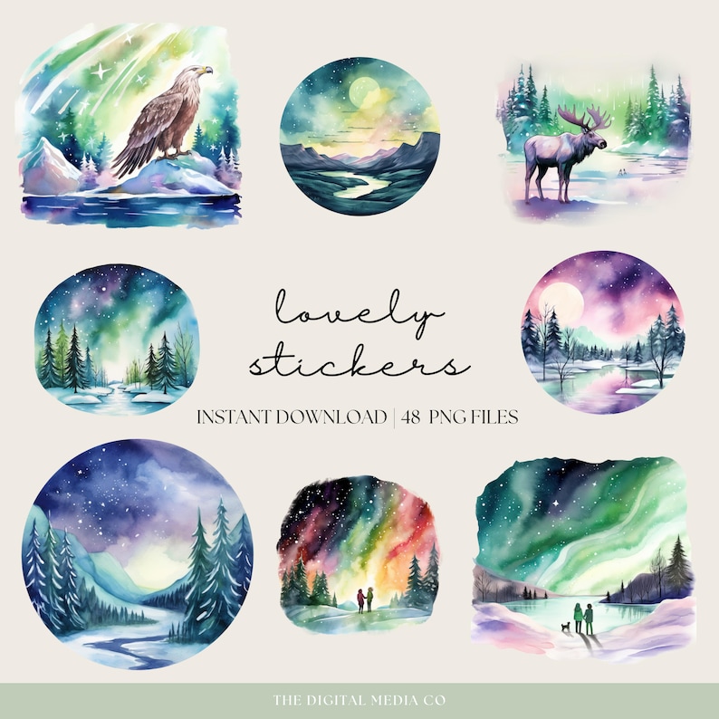 Aurora Borealis Stickers Digital Planner Stickers, Goodnotes Celestial