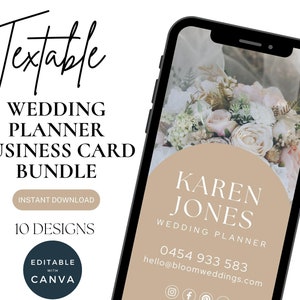 Digitaler Hochzeitsplaner Visitenkarte für Telefon, Ereignisplaner-Telefonvorlage, Brautindustrie-marketing, bearbeitbare Telefon-Visitenkarte