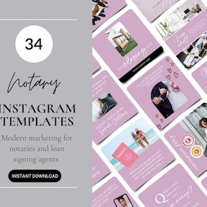 34 Notary Instagram Templates, Public Notary Marketing, Loan Signing Agent Social Media, Blush Canva Templates For Notaries, Notary bundle