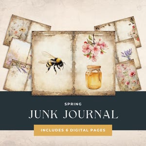Kit de diario basura de primavera, técnica mixta, recurso de álbum de recortes floral, descarga digital de jardín, manualidades de papel, imprimible vintage