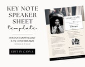 Speaker One Sheet | Speaker Sheet Template | Canva Keynote Speaker Marketing | Seminar Page | Motivational Speaker Flyer | Minimilistic
