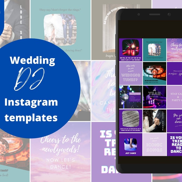 30 Wedding DJ Instagram Templates, Wedding Social Media Posts, Canva Templates For Wedding Professionals, DJ gift, wedding music