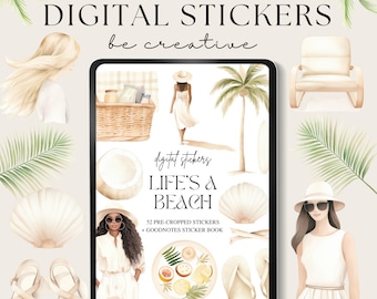 Life's A Beach Digital Planner Stickers, Digital Sticker Book, Goodnotes Seasonal Stickers, Summer Stickers, Goodnotes Planner, Holiday Pngs