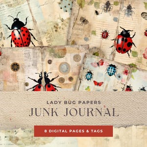 Lady Bug Junk Journal, Pagine di riempimento orizzontali, Foglio orizzontale, Diario digitale Junk, Kit di carte stampabili, Forniture per diario